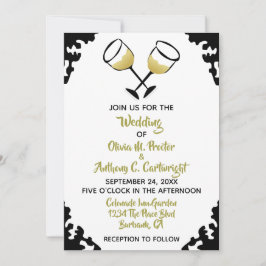 Invitación Boda de gafas de champán blanco y oro