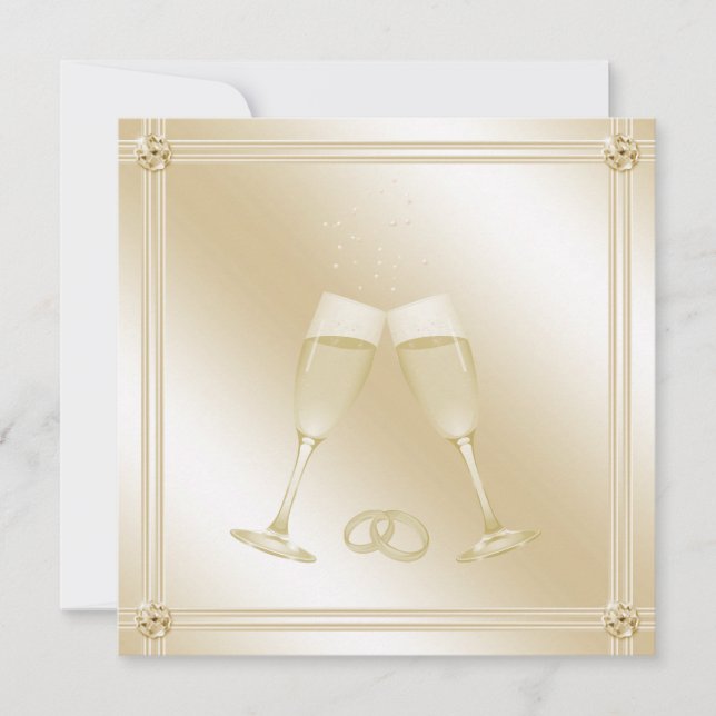 Invitación Boda de gafas de champán y zafiros de oro pálido (Anverso)