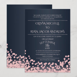 Invitación Boda de gala de confetti de esparkle rosado y nava