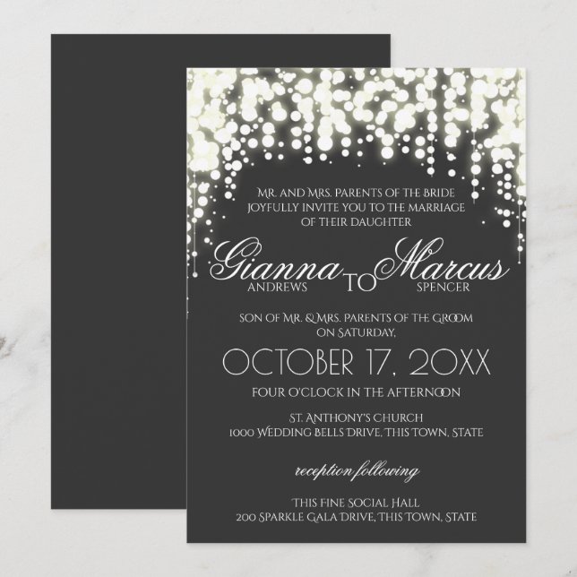 Invitación Boda de gala de luces espumosas (Anverso / Reverso)