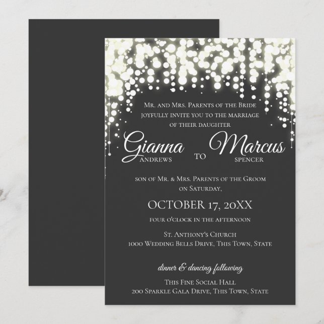 Invitación Boda de gala de luces espumosas (Anverso / Reverso)