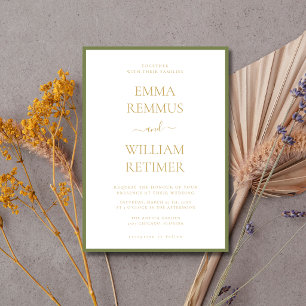 Invitación Boda de gala de texto dorado verde musgo dinero an