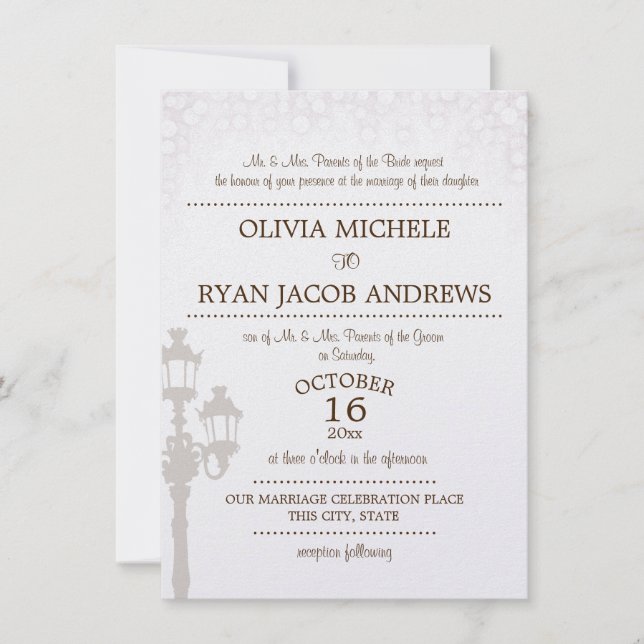Invitación Boda de Gala Post de la lámpara de destello (Anverso)