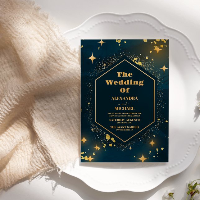 Invitación Boda de galaxia celestial de luna llena (Subido por el creador)