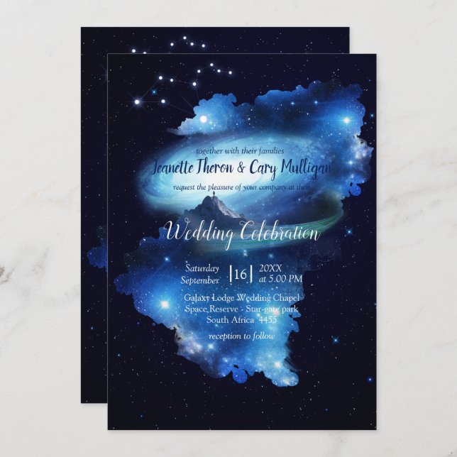 Invitación Boda de galaxia del espacio ultraterrestre (Anverso / Reverso)