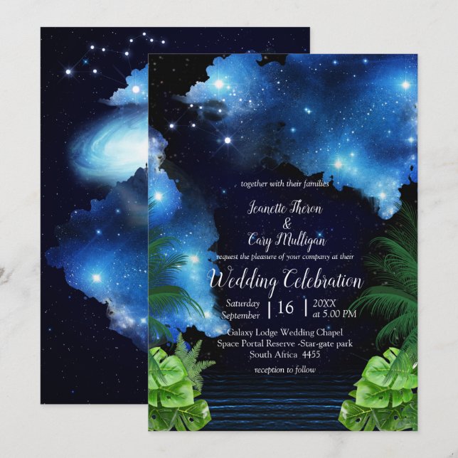 Invitación Boda de galaxia del espacio ultraterrestre (Anverso / Reverso)