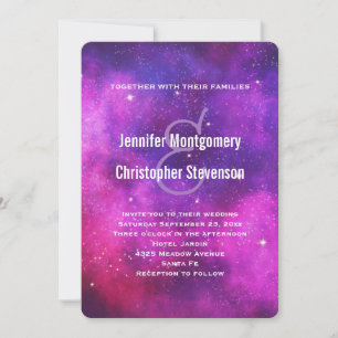 Invitación Boda de Galaxia Falsa Espacio y Estrellas Rosa y P