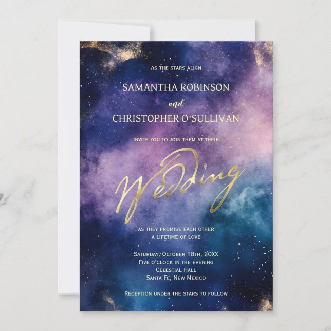 Invitación Boda de Galaxia Noche Estética Romántica (Anverso)