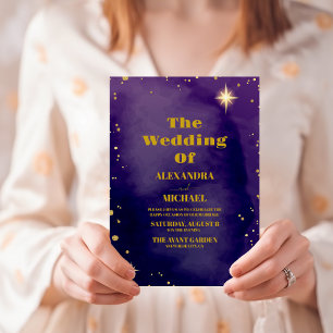 Invitación Boda de galaxia noche estrellada cielo azul púrpur