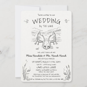 Invitación Boda de gansos besándose junto al lago Boda