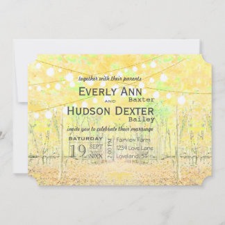 Invitación Boda de Garland con luces de bosques amarillos y v