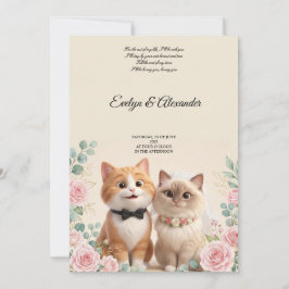 Invitación Boda de Gato 3D Lindo Novia y Novio Crema