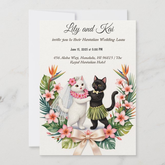 Invitación Boda de gato hawaiano DIY (Anverso)
