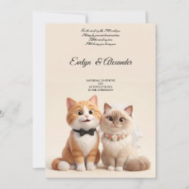 Invitación Boda de gato lindo novia y novio rosa floral