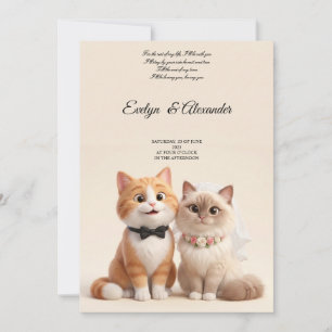 Invitación Boda de gato lindo novia y novio rosa floral