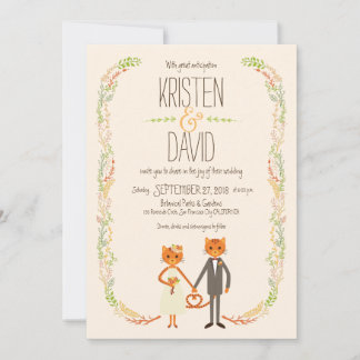 Invitación Boda de Gatos Forestales Whimsical (Crema)