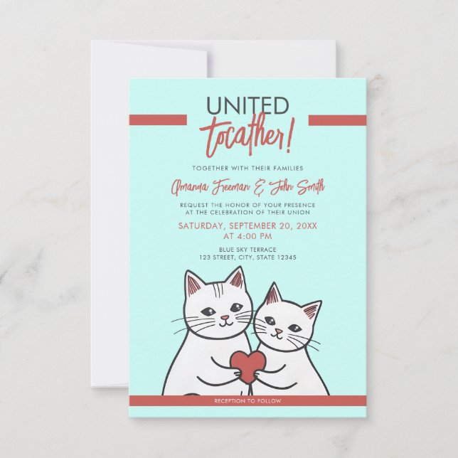 Invitación Boda de gatos singulares rojos y blancos personali (Anverso)