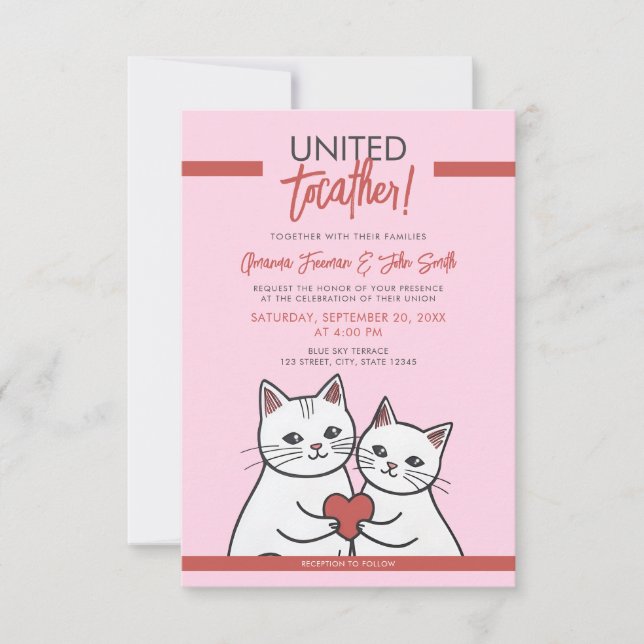 Invitación Boda de gatos singulares rojos y blancos personali