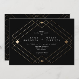 Invitación Boda de gatsby de deco geométrico de diamante negr