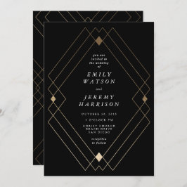Invitación Boda de gatsby de deco geométrico de diamante negr