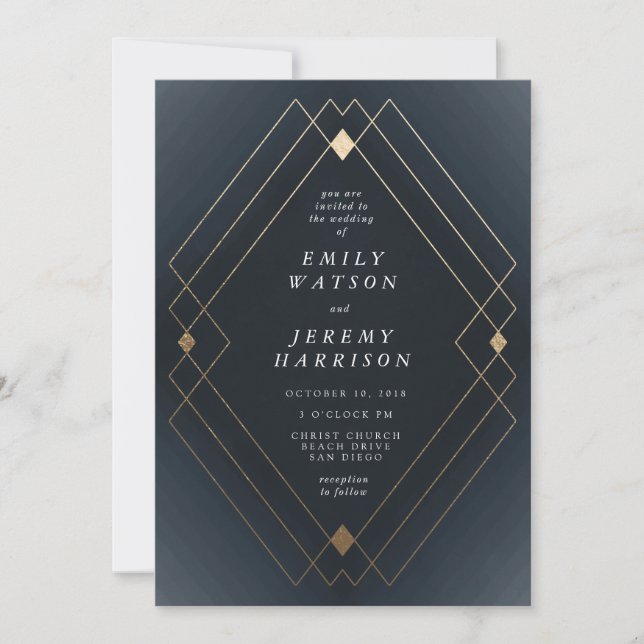 Invitación Boda de gatsby de deco geométrico de la marina de  (Anverso)