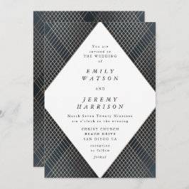 Invitación Boda de Gatsby de oro de la Marina Geométrica del 