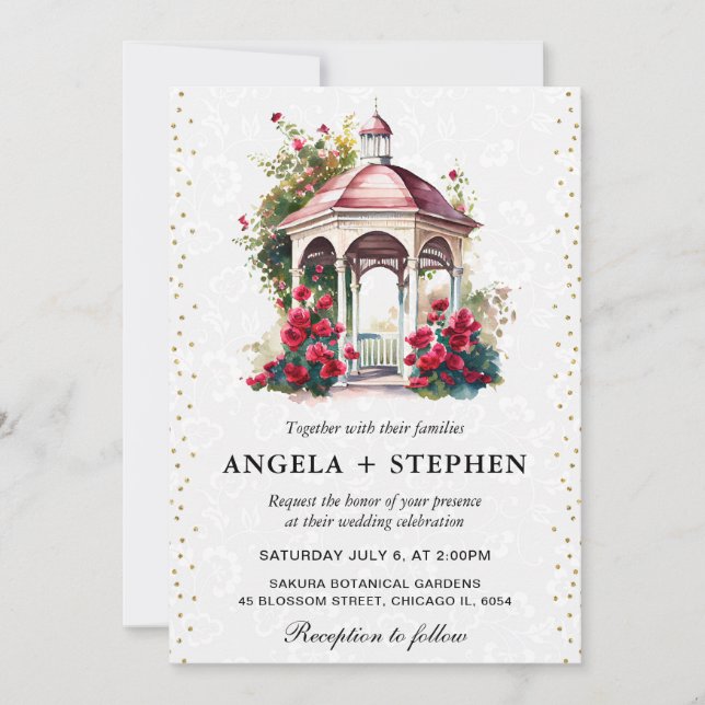 Invitación Boda de Gazebo de Jardín de Primavera en Acuarela (Anverso)