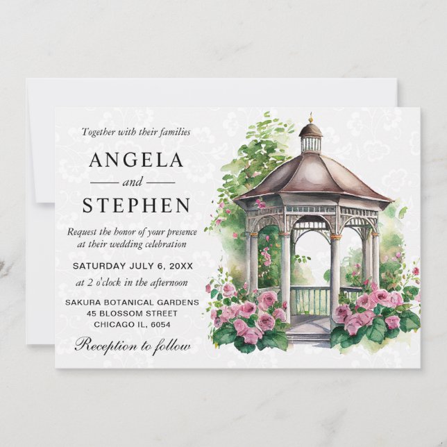 Invitación Boda de Gazebo de Jardín de Primavera en Acuarela (Anverso)