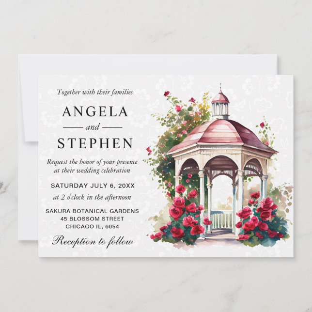 Invitación Boda de Gazebo de Jardín de Primavera en Acuarela (Anverso)