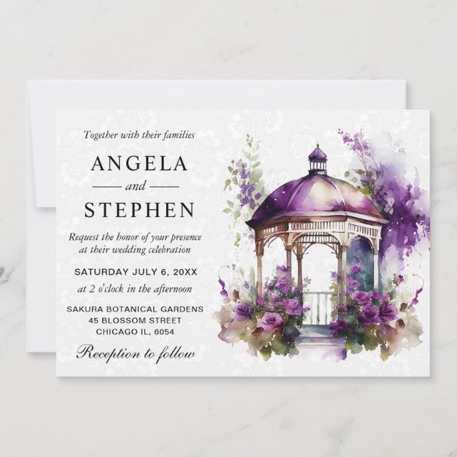 Invitación Boda de Gazebo de Jardín de Primavera en Acuarela (Anverso)