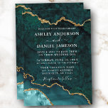 Invitación Boda de Geode de ácaros de oro Verde azulado de ac<br><div class="desc">Moderna y elegante acuarela Verde azulada y carta de invitación de la boda Geode de la ágata de mármol de oro</div>