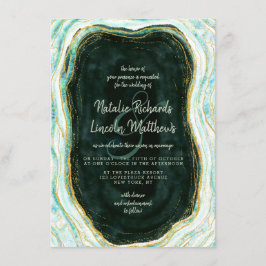 Invitación Boda de Geode de Mármol Verde y Oro verde azulado