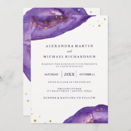 Invitación Boda de Geode II Púrpura y Oro de Acuarela