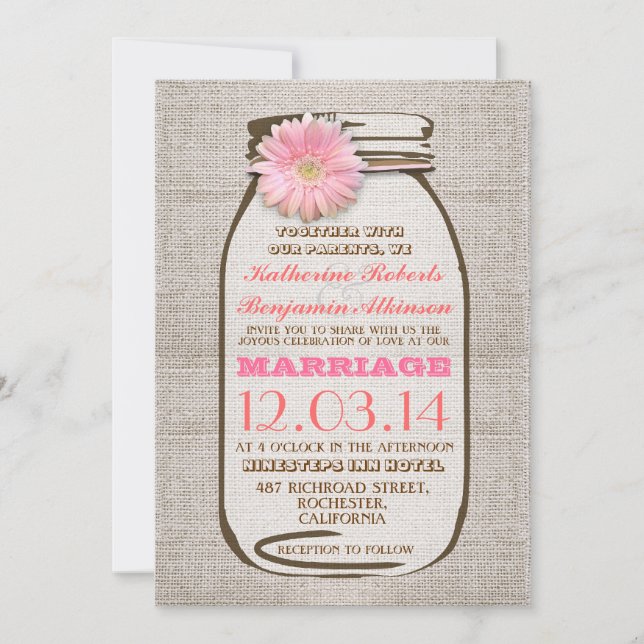 Invitación Boda de gerbera rosada (Anverso)