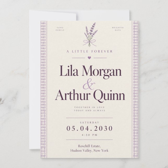 Invitación Boda de Gingham Lavanda (Anverso)