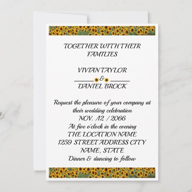 Invitación boda de girasol (Reverso)