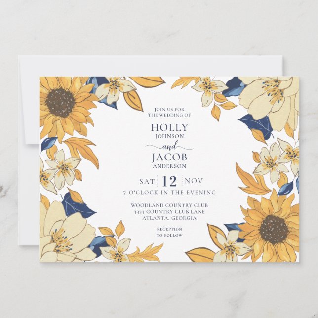 Invitación Boda de girasol acuarela simple (Anverso)