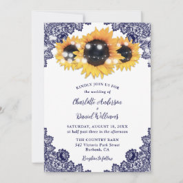 Invitación Boda de girasol amarillo de color azul de la marin