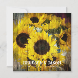 Invitación boda de girasol amarillo de madera de grano del pa