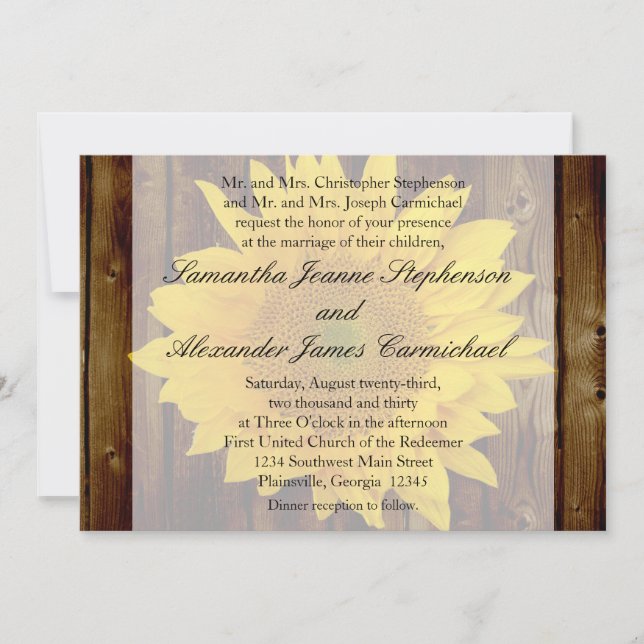 Invitación Boda de girasol amarillo marrón tardío verano (Anverso)