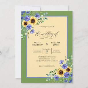 Invitación Boda de Girasol Amarillo y Violeta Eucalipto