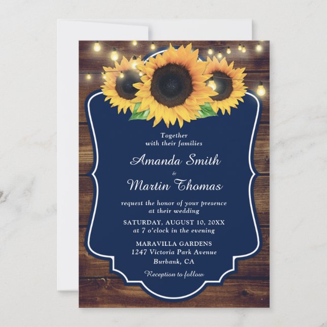 Invitación Boda de girasol azul de la Marina de Guerra Rusa (Anverso)