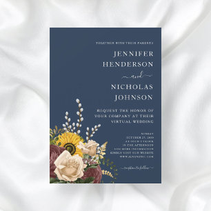 Invitación Boda de girasol azul de la Marina Rusa