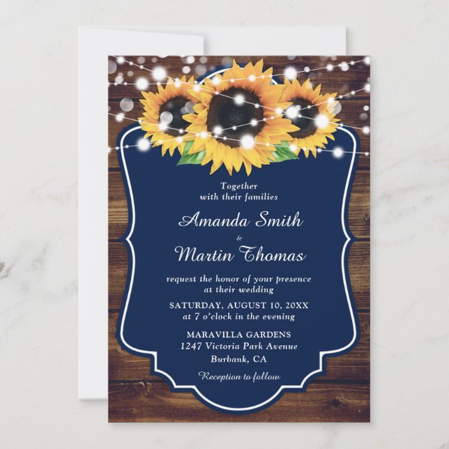 Invitación Boda de girasol azul de la Marina Rusa (Anverso)