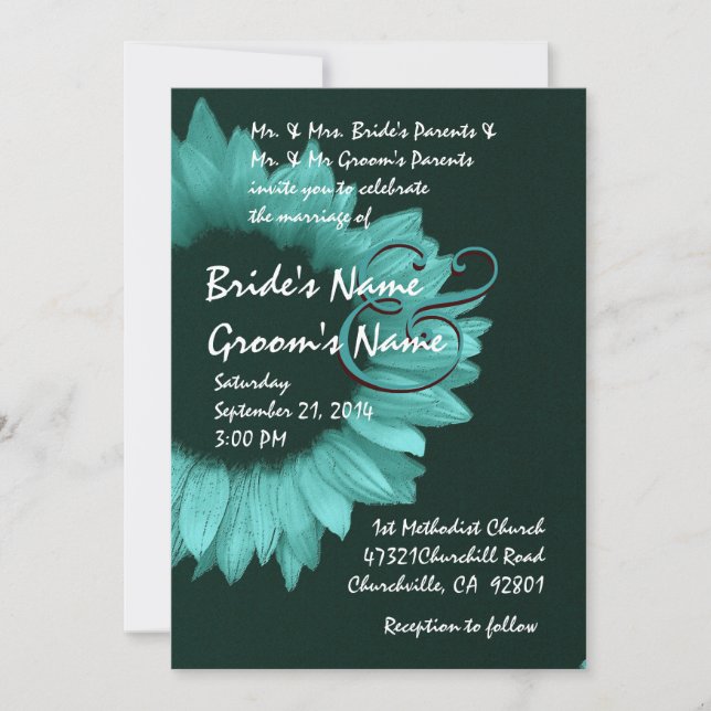 Invitación Boda de girasol azul turquesa (Anverso)