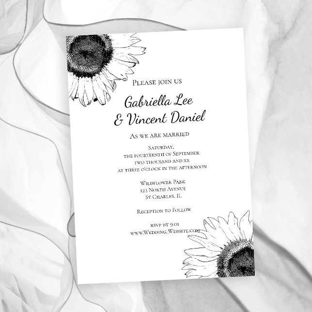 Invitación Boda de girasol blanco y negro (Subido por el creador)