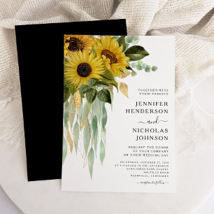 Invitación Boda De Girasol Blanco Y Negro Moderno