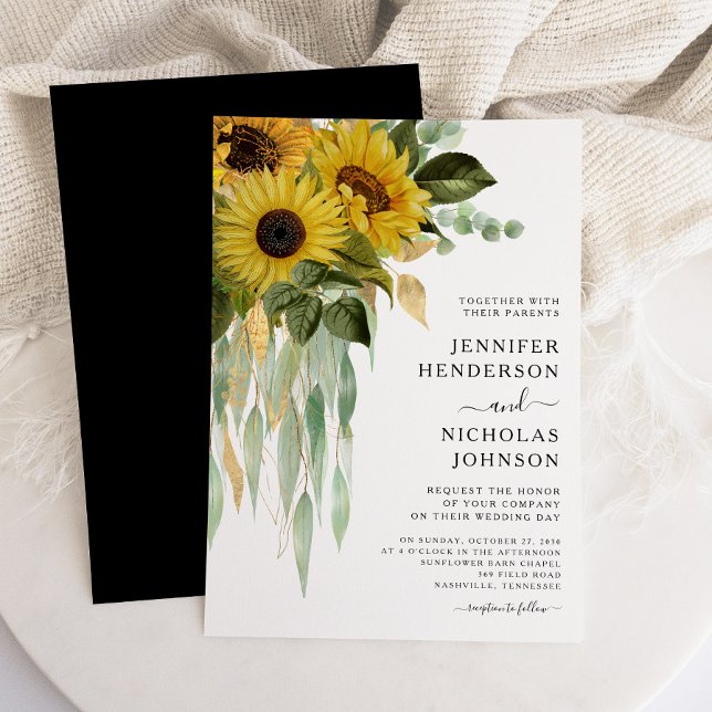 Invitación Boda De Girasol Blanco Y Negro Moderno (Modern Black And White Sunflower Wedding Invitation)