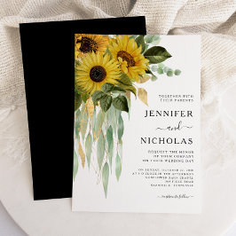 Invitación Boda De Girasol Blanco Y Negro Moderno