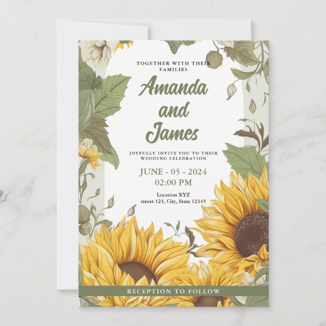 Invitación Boda de girasol blanco y verde moderno (Anverso)